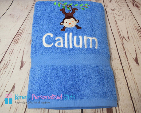 Personalised Kids Orange Monkey Swim/Bath Towel (Choice of colours)