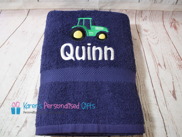 Personalised Kids Tractor Orange Swim/Bath Towel (Choice of colours)