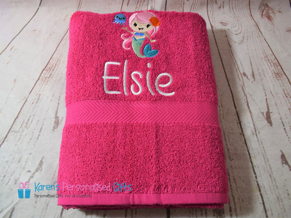 Personalised Kids Orange Mermaid Swim/Bath Towel (Choice of colours)