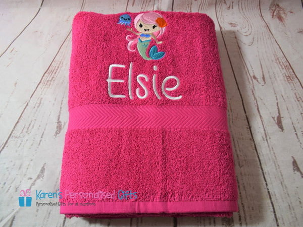 Personalised Kids Forest Green Mermaid Swim/Bath Towel (Choice of colours)