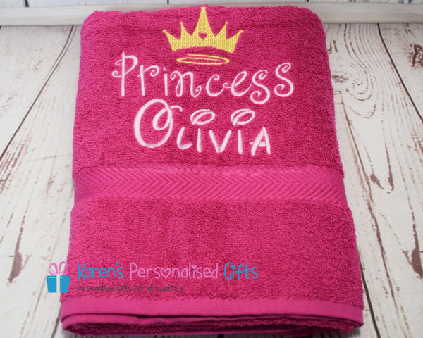 Personalised Kids Blue Princess Swim/Bath Towel (Choice of colours)