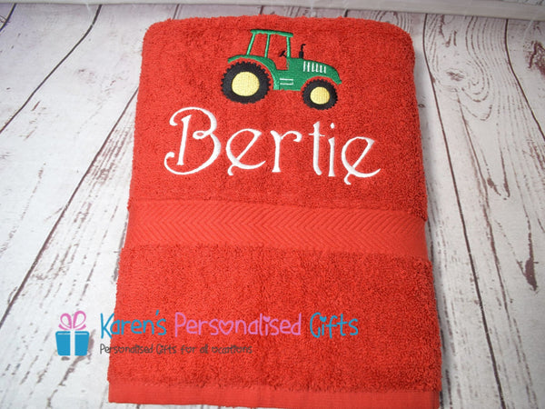 Personalised Kids Tractor Grey Swim/Bath Towel (Choice of colours)