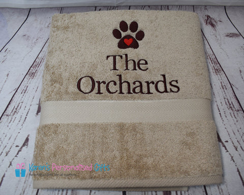 Personalised Latte Dog Towel (paw with heart) 600gsm