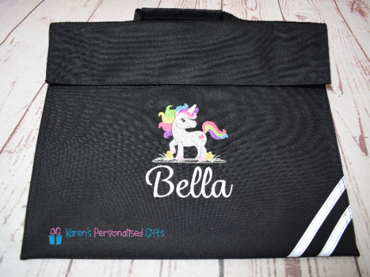 Personalised Bright Royal Blue Cute Unicorn Book Bag (Choice of 7 colours)