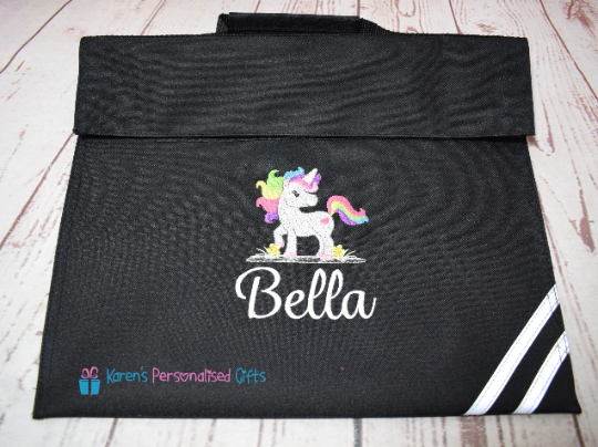 Personalised Purple Cute Unicorn Book bag (Choice of 7 colours)