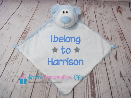 Personalised Blue Bear Comforter - Cubbies