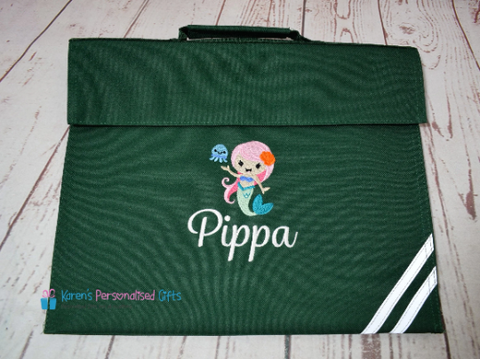 Personalised Bottle Green Mermaid Book Bag (Choice of 7 colours)