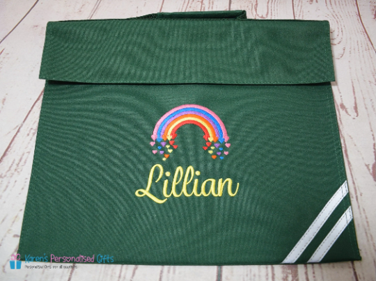 Personalised Burgundy Rainbow Book bag (Choice of 7 colours)