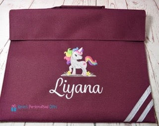 Personalised Purple Cute Unicorn Book bag (Choice of 7 colours)