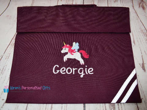 Personalised Burgundy Unicorn Book Bag (Choice of 7 colours)