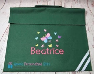 Personalised Bottle Green Butterfly Book bag (Choice of 7 colours)