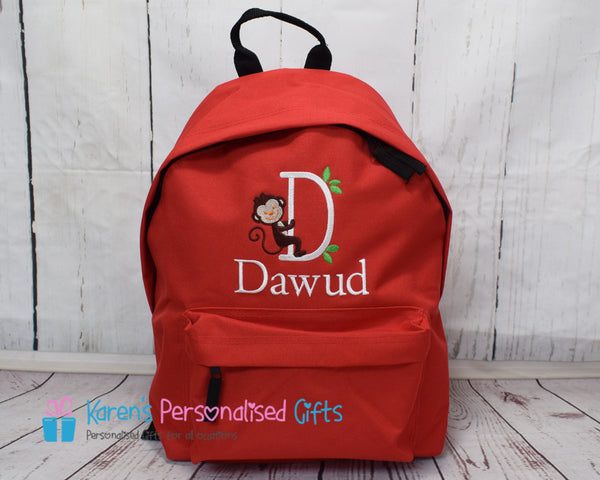 Personalised Bottle Green Monkey Initial Backpack (Choice of colours)