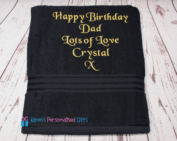 Personalised Black Towels -  Combed Cotton 500gsm