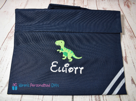 Personalised Bright Royal Blue Dinosaur Book bag (Choice of 7 colours)