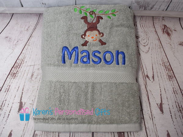 Personalised Kids Red Monkey Swim/Bath Towel (Choice of colours)