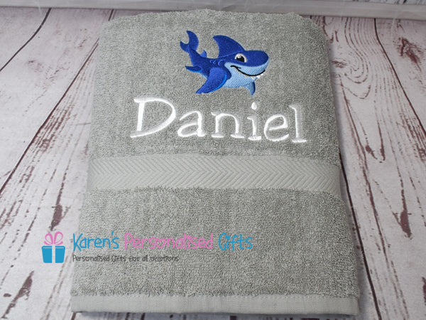 Personalised Kids Pink Shark Swim/Bath Towel (Choice of colours)