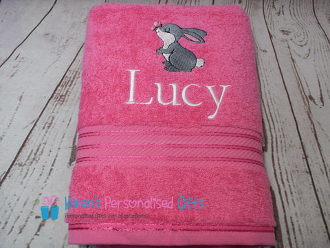 Personalised Pink Bunny Towel - Egyptian Cotton 500gsm