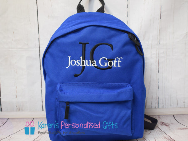 Personalised Purple Monogram Initials + Name Backpack (Choice of colours)