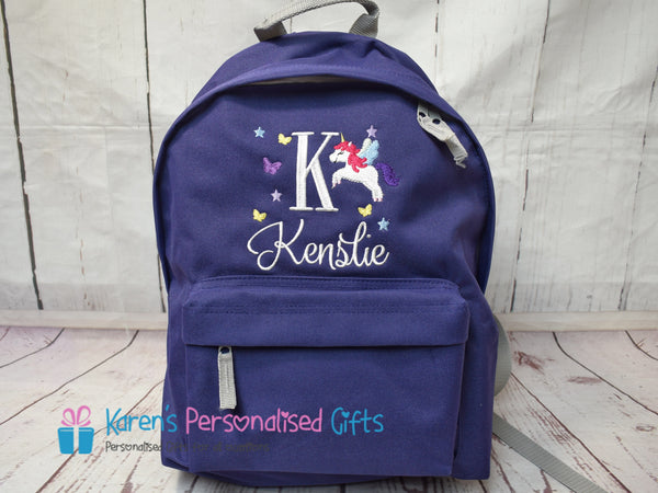 Personalised Pink Unicorn/Initial/Name Backpack (Choice of colours)