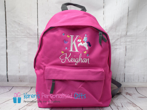 Personalised Purple Unicorn/Initial/Name Backpack (Choice of colours)