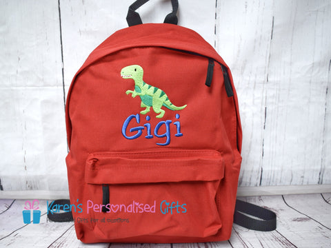 Personalised Red Dinosaur Backpack (Choice of colours)