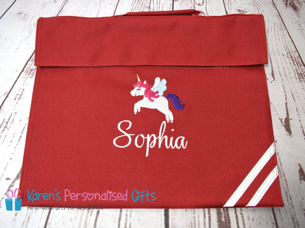 Personalised Bottle Green Unicorn Book bag (Choice of 7 colours)