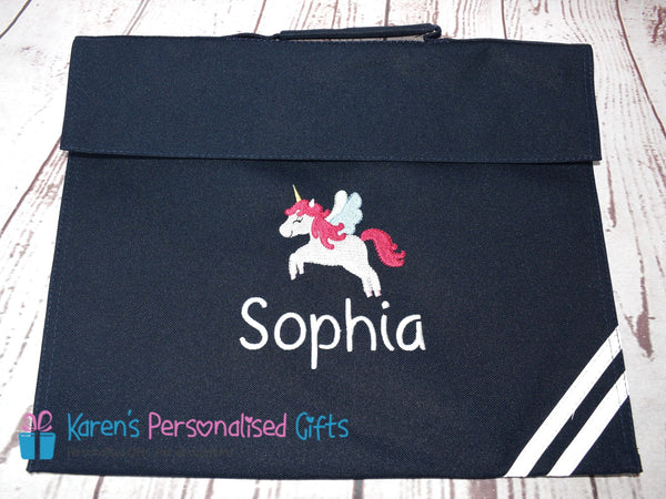 Personalised Burgundy Unicorn Book Bag (Choice of 7 colours)