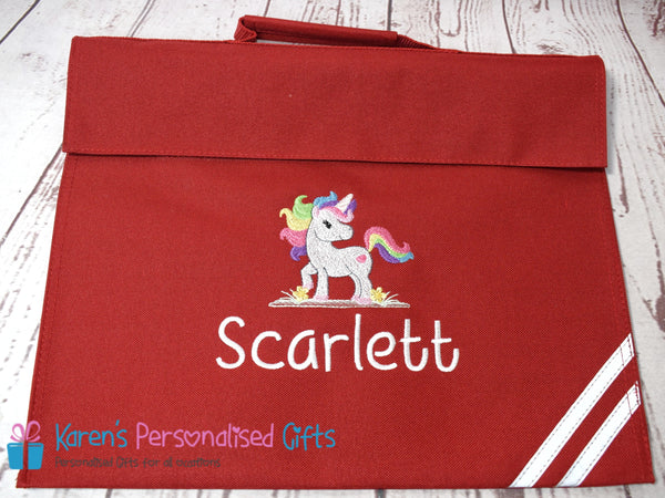 Personalised Bright Royal Blue Cute Unicorn Book Bag (Choice of 7 colours)