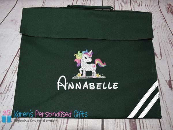 Personalised Bright Royal Blue Cute Unicorn Book Bag (Choice of 7 colours)