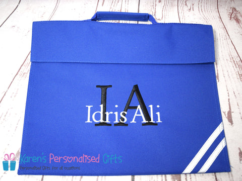 Personalised Bright Royal Blue Monogram Initial + Name Book Bag (Choice of 7 colours)