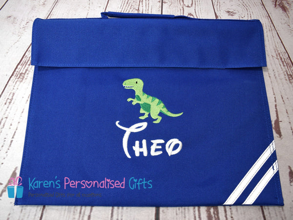 Personalised Navy Blue Dinosaur Book bag (Choice of 7 colours)