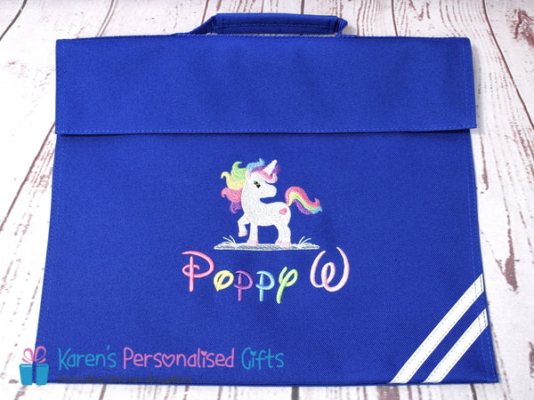 Personalised Red Cute Unicorn Book bag (Choice of 7 colours)