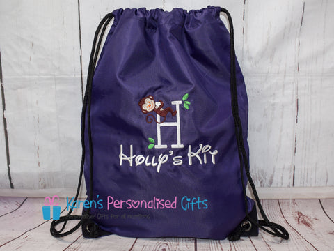 Personalised Purple Monkey Swim/Gym Bag (Choice of colours)