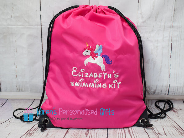 Personalised Pink Unicorn Swim/Gym Bag (Choice of colours)