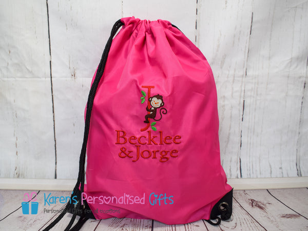 Personalised Bottle Green Monkey Swim/Gym Bag (Choice of colours)