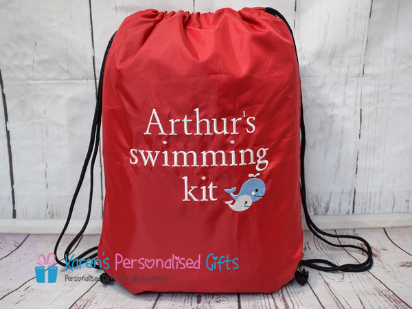 Personalised Red Whale Swim Bag (Choice of colours)