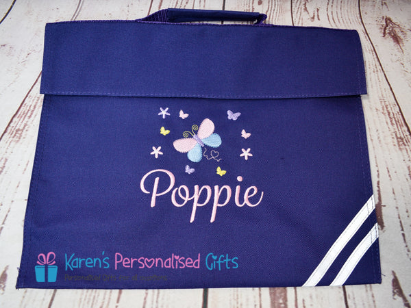 Personalised Purple Butterfly Book bag (Choice of 7 colours)