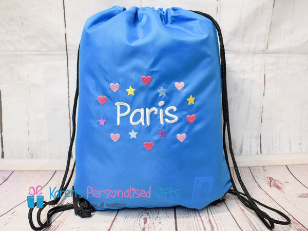 Personalised Red Hearts Swim/Gym Bag (Choice of colours)