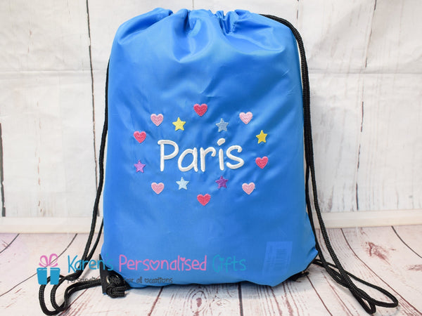 Personalised Purple Hearts Swim/Gym Bag (Choice of colours)