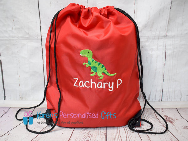 Personalised Pink Dinosaur Swim/Gym Bag (Choice of colours)