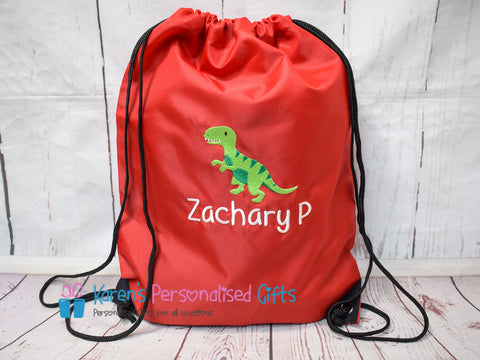 Personalised Red Dinosaur Swim/Gym Bag (Choice of colours)