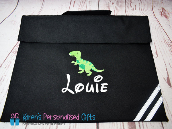 Personalised Navy Blue Dinosaur Book bag (Choice of 7 colours)