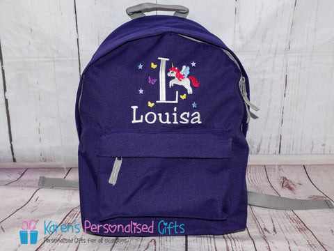 Personalised Purple Unicorn/Initial/Name Backpack (Choice of colours)