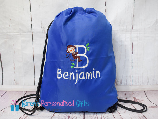 Personalised Bottle Green Monkey Swim/Gym Bag (Choice of colours)