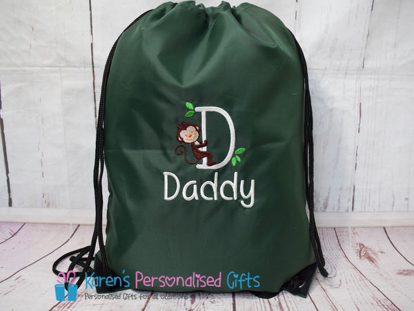 Personalised Bottle Green Monkey Swim/Gym Bag (Choice of colours)