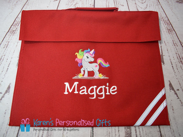 Personalised Red Cute Unicorn Book bag (Choice of 7 colours)