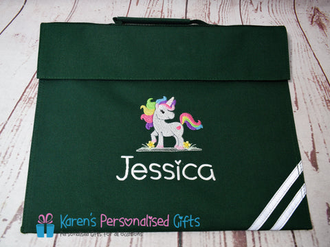 Personalised Bottle Green Cute Unicorn Book bag (Choice of 7 colours)