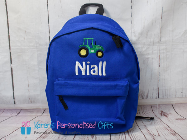 Personalised Blue Tractor Backpack (Choice of colours)