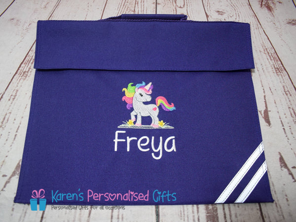 Personalised Burgundy Cute Unicorn Book bag (Choice of 7 colours)