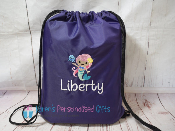 Personalised Purple Mermaid Swim/Gym Bag (Choice of colours)